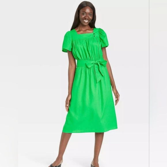 Who What Wear Green Linen Blend Dress - Picture 14 of 14